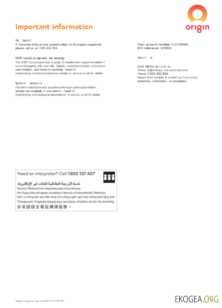 Facture d'entreprise de service public d'origine, page 4, SCR